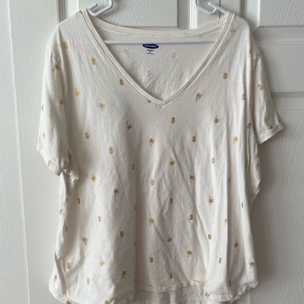 Cream T-shirt with gold pineapples and palm tree detail, Old Navy, XXL